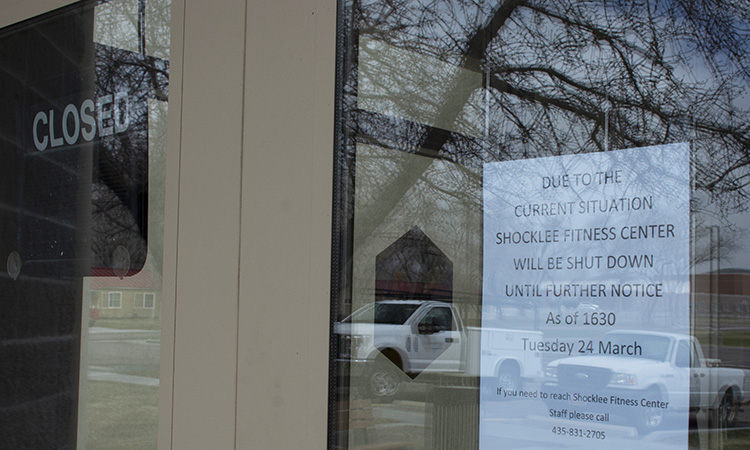 March 25, 2020 - A sign on the entrance of the Shocklee Fitness Center announces that it is closed until further notice.