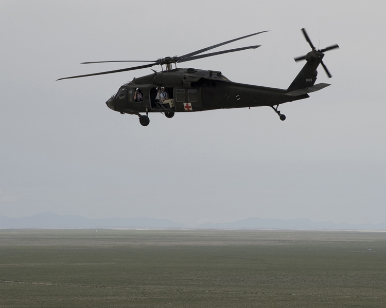 The Utah National Guard provided two Blackhawk helicopters for the flyover, so pilots could get in required air time, and photographers from West Desert Test Center and Public Affairs could update their aerial photos. And yes, Dugway Proving Ground is this vast: nearly 800,000 acres of remote desert without encroachment.