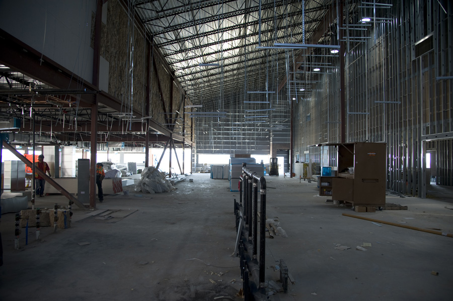 The 41,200-square foot annex will add about 15 more labs, administrative areas, a few offices and an 85-seat auditorium for briefings and training. The black upright posts in the foreground indicate the site of the women's restroom and change room.
