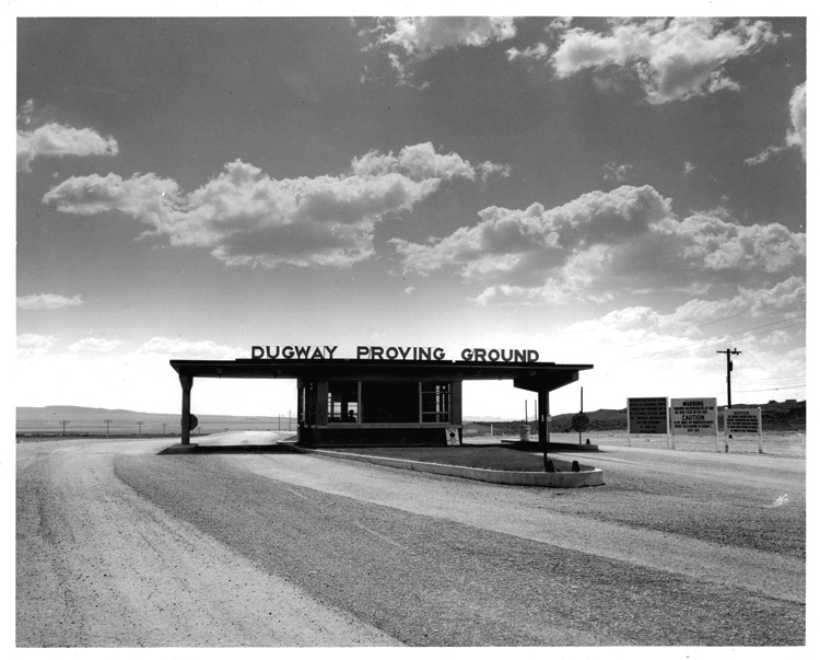 Dugway's main gate, as it appeared in the 1950s and for many years after. It's still manned faithfully today, and appears much the same.