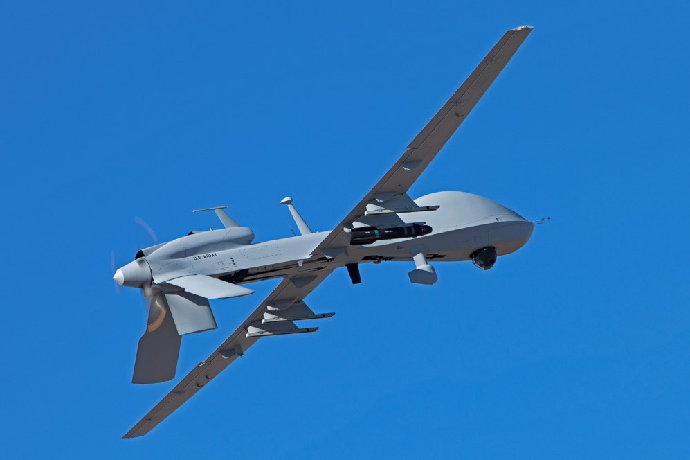 An MQ-1C Gray Eagle was the military-grade UAS used in the two-year project at Dugway Proving Ground to observe golden eagle nests. The project compared three observation methods, including the Gray Eagle, to determine which one offered the most benefits. Dugway Proving Ground stock photo. 