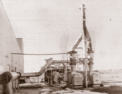 Historical image taken around the 1970s showing exhaust equipment at Dugways old Baker Laboratory