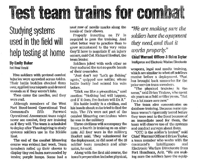 Test team trains for combat article