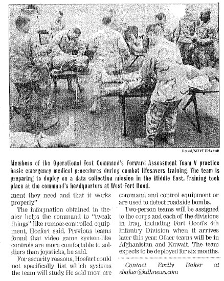 Test team trains for combat article, cont'd