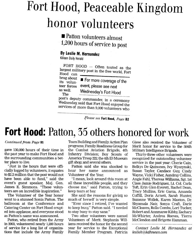 Fort Hood honors volunteers article