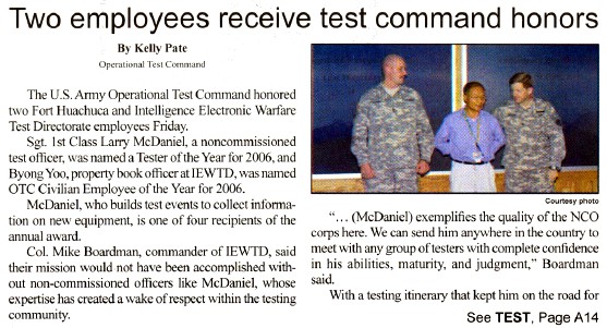 Test Command honors article