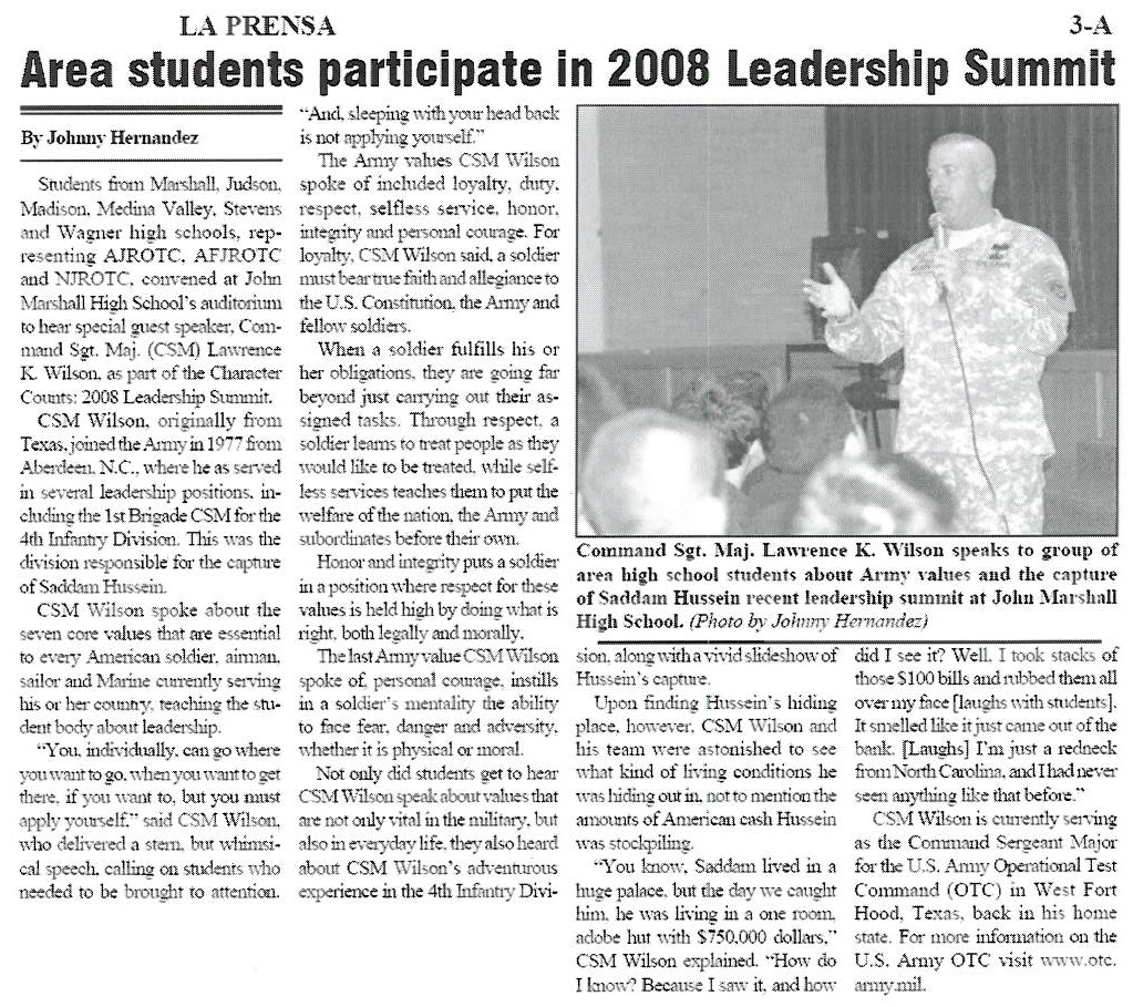 CSM Wilson speaks at 2008 Leadership Summit