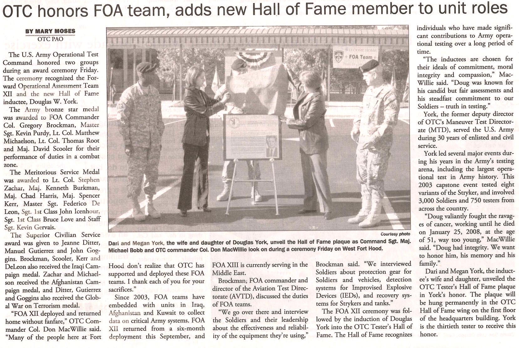 FOA, Hall of Fame honor