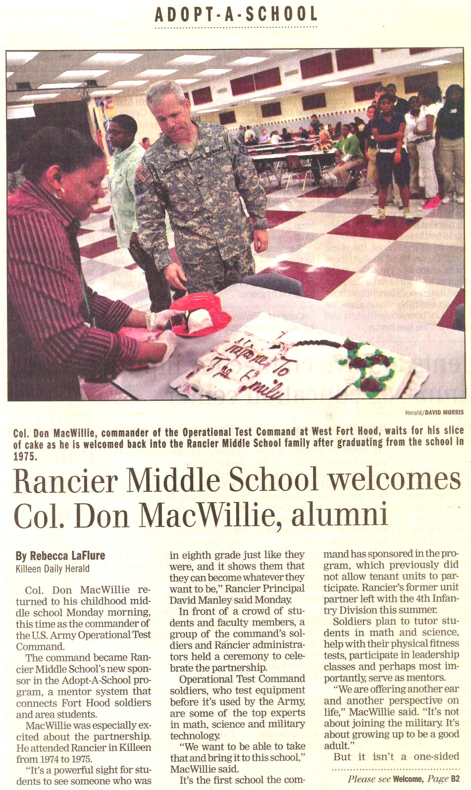 Rancier Middle School alumni article