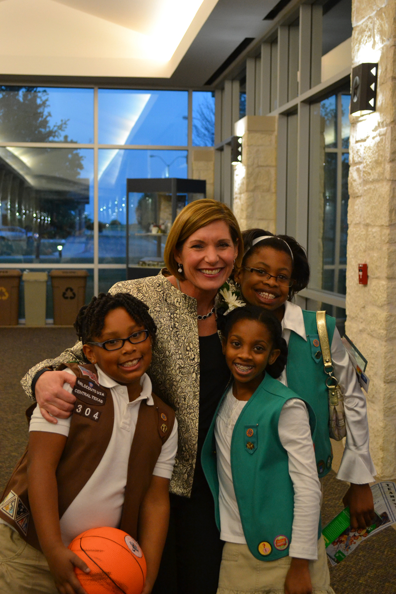 BG Richardson poses with Girl Scouts of America robotics team