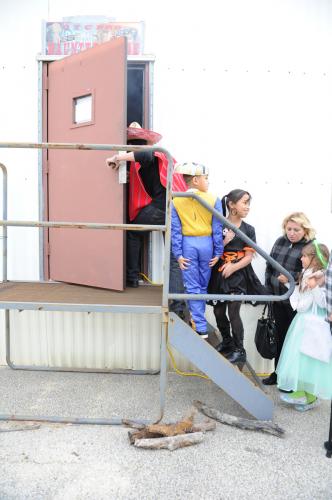 Kids entering haunted house