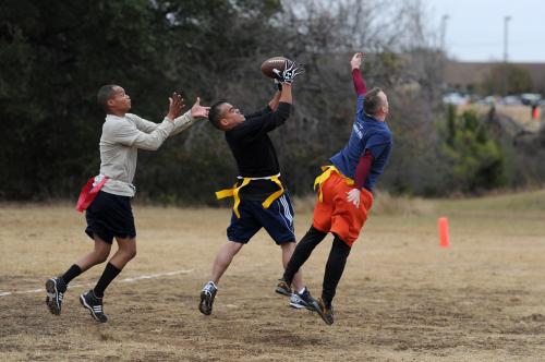 OTC's West Team defender Maj. Marlon Elbelau pulls down an interception