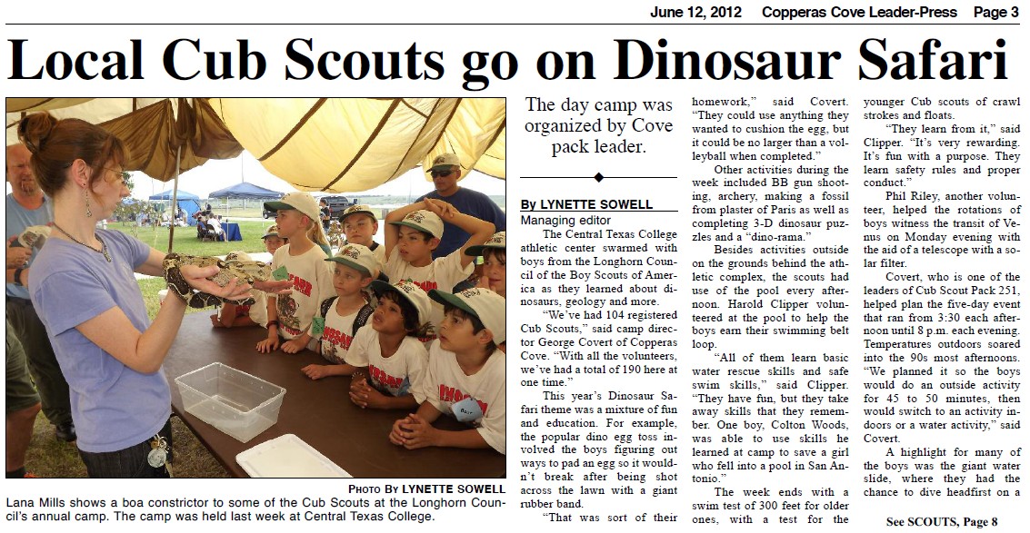 Local Cub Scouts go on Dinosaur Safari
