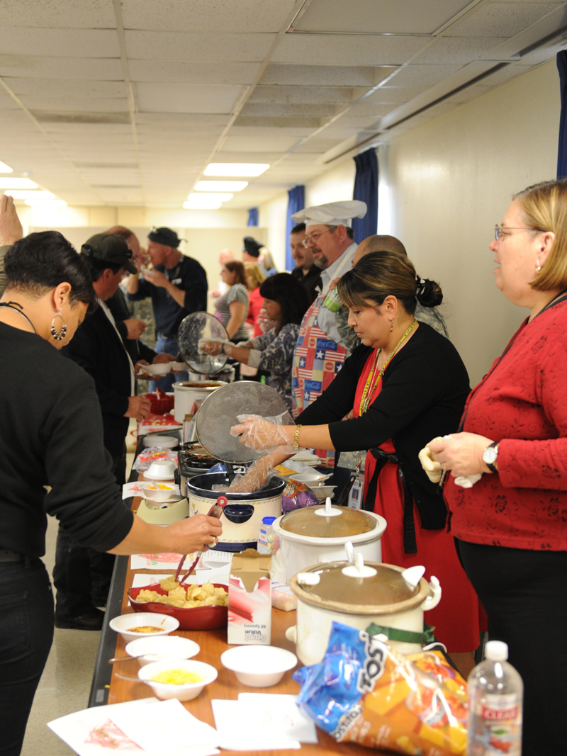 Taste-testers at "I Love Chili" cook-off