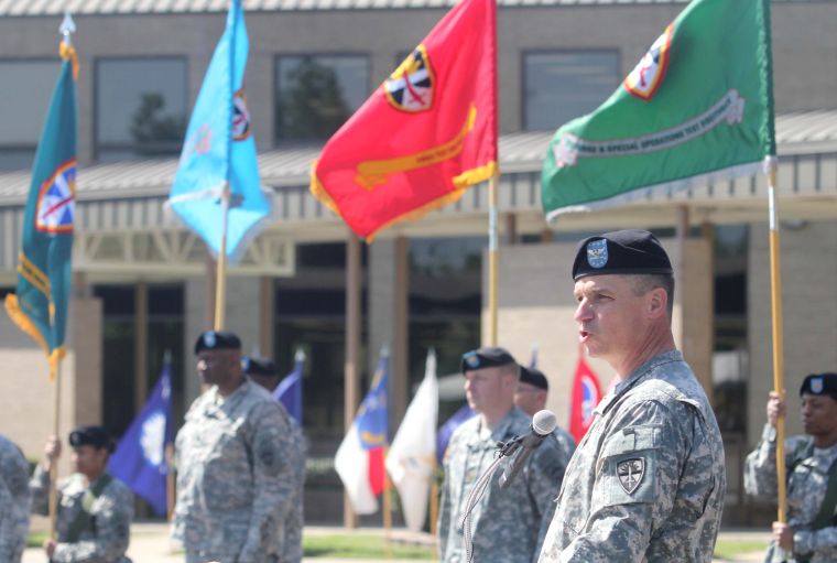 Col. Martin speaks during relinquishment of command ceremony