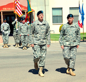 Col. Wellons and Col. Hirsch march after the passing of the colors