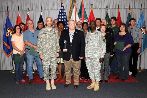 Brig. Gen. Scott Spellmon and Command Sgt. Maj. Antoine Overstreet with honorees