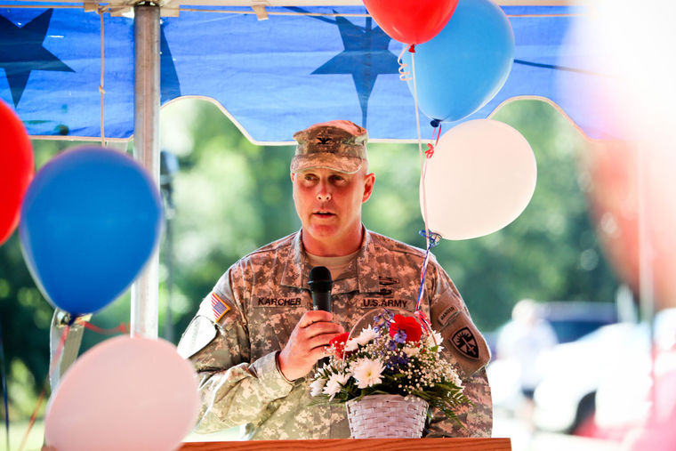 Col. Timothy Karcher speaks at groundbreaking