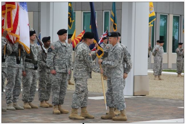 Gen. Daniel B. Allyn passes U.S. Army Test and Evaluation Command flag to Maj. Gen. Daniel L. Karbler