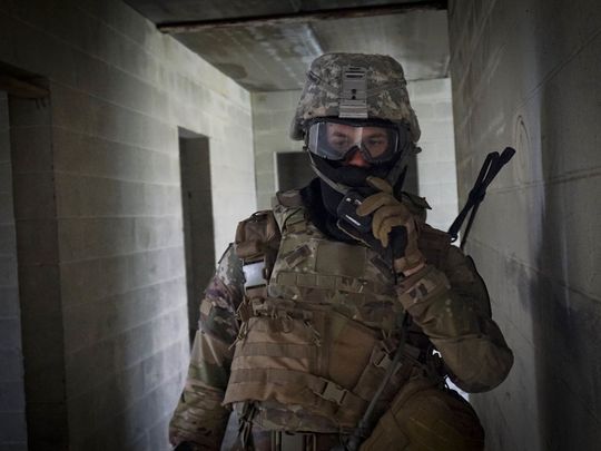 Soldier participates in Soldier Protection System test