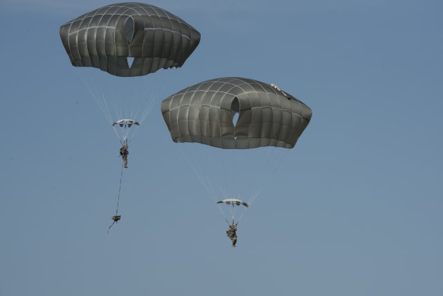 "Black Falcon" Soldiers perform combat equipment jump with JETS