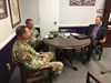 Col. (P) John C. Ulrich (left), U.S. Army Operational Test Command commander, and OTC Command Sgt. Maj. Jason Schmidt meet with Florence Independent School District Superintendent Paul Michalewicz to discuss their ongoing connection under III Corps and Fort Hood's Adopt-a-School program. (Photo Credit: Mr. Michael M Novogradac (Hood))