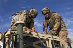 Soldiers prepare equipment for sling load operations