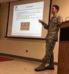 Air Force Staff Sgt. Everett Eugenio, a 3rd Weather Squadron forecaster, wraps up his class on dealing with severe weather during U.S. Army Operational Test Command's command safety stand down Aug. 30. (Photo Credit: Mr. Michael M Novogradac (Hood))
