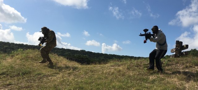 Sgt. 1st Class Brian Garrett (left) and Sgt. Matthew R. Watson are on the attack