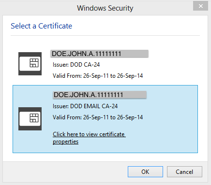 Select Email Certificate Select Email Certificate